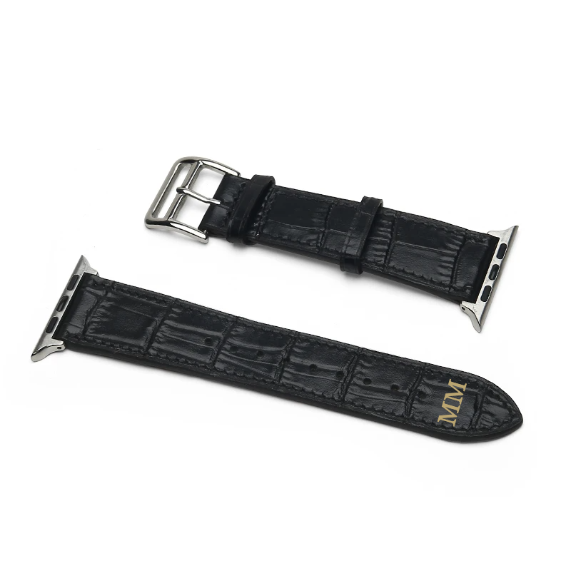 MM London Matte Finish Crocodile Black Apple Watch Strap (42/44mm)
